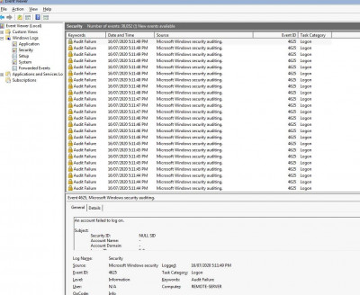 full details of 1 failed logon